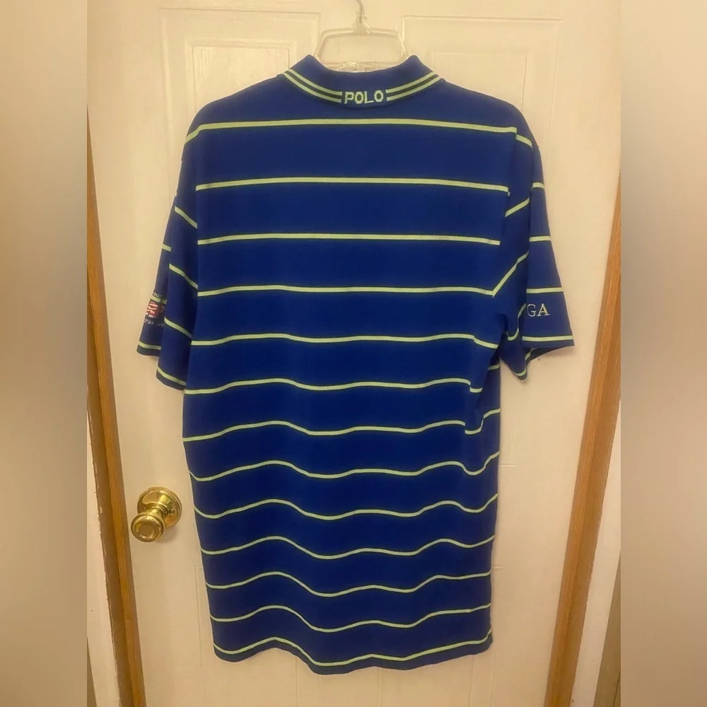 Ralph Lauren Men's Blue and Green Striped Performance Polo Shirt L